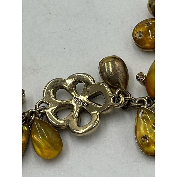 Monet Signed Yellow Cabochons & Antiqued Gold Tone Dangle Pave Toggle Bracelet - Picture 8 of 15
